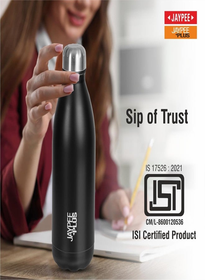 جايبي بلس قارورة جاي بي بلس ألفا المعزولة بتفريغ الهواء، بجدار مزدوج، مصنوعة من الفولاذ المقاوم للصدأ، سعة 500 مل، حاصلة على شهادة ISI، تحافظ على الماء ساخنًا وباردًا لمدة 24 ساعة، مثالية للمدرسة والمكتب والنادي الرياضي، مانعة للتسرب والصدأ، لون أسود - Image 3